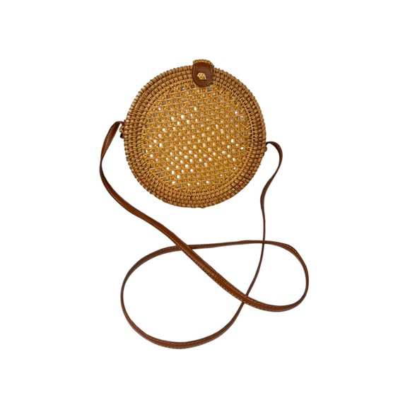 Round Woven Tan Crossbody Bag - Picture 1 of 6